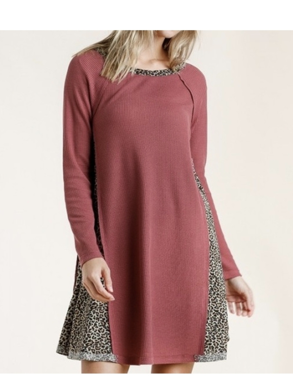 Umgee pink leopard Animal print long sleeve dress Size Meduim #leopardprint